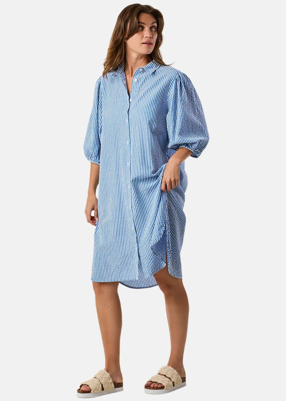 Seaside Marina Seersucker Oversized Shirt W